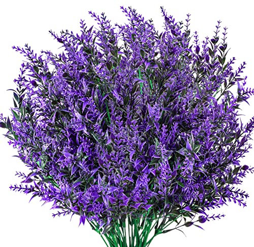 6 Pcs Artificial Lavender Flowers, Decorative Artificial Flowers, Plastic Artificial Plants Indoor and Outdoor, Faux Flowers UV Resistant for Home, Bedroom, Garden, Office, Grass, Table Deco(Purple)