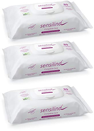 Sensilind Feuchtpflegetücher Sensitive | 3er Pack (3 x 80 Stück) | Feuchttücher Babytücher Abschminktücher Reinigungstücher | Wiederverschließbar im Spenderpack mit Klickverschluß