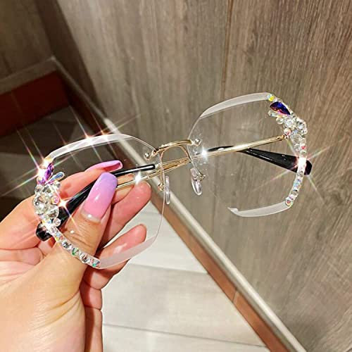 aIlyfirmo Gafas de Sol de Diamante sin Montura para Mujer 2022, Gafas de Sol de Diamante Degradado de Gran tamaño, Gafas de Sol de Cristal con protección UV (White)