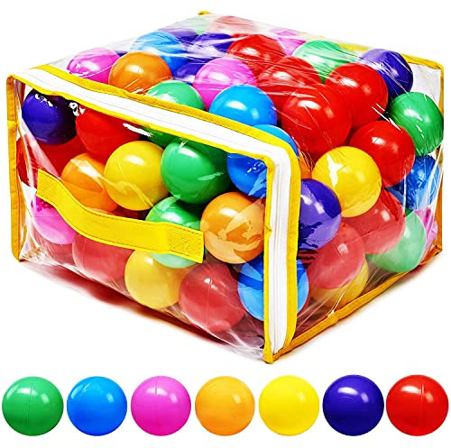 Hovenlay Ball Pit Balls Phthalate Free BPA Free Crush Proof Plastic - 7 Bright Colors in Reusable Play Toys for Kids with Storage Bag