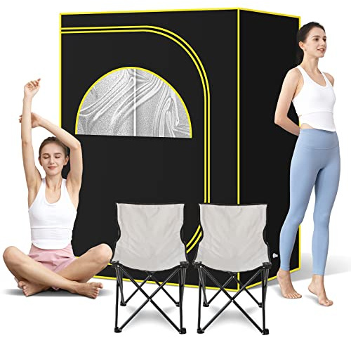 amocane Sauna de vapor de cuerpo completo de gran tamaño para spa en casa, tienda de campaña portátil de tamaño completo para dos personas con 2 sillas plegables para desintoxicación y relajación