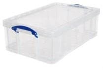 Strata 50L Smart Box Storage Box - Clear/Black Handles, Non folding Lid, Stackable, Durable, Food-Safe Plastic, Organize Storage Box (?71cm x 44cm x 23 cm)