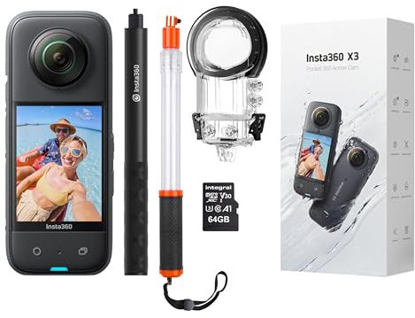 Insta360 X3 360 Degree Action Camera Diver Kit includes 50M/164ft Waterproof Housing + Invisible Selfie Stick + Transparent Floating Selfie Stick + 64GB Micro SDHC Memory Card