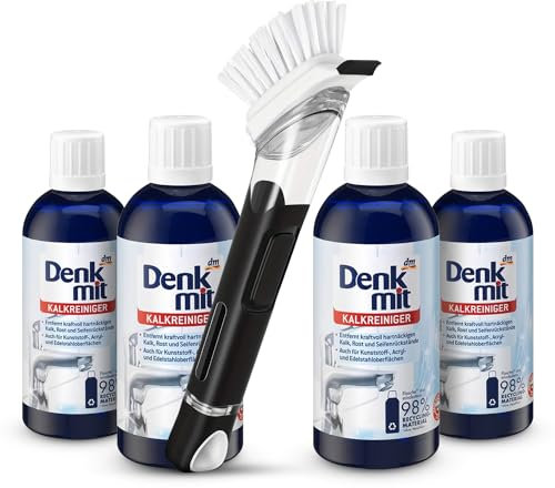 Kalkreiniger DM extra stark und nachfüllbare Reinigungsbürste im praktischen Set, Kalklöser, Kalkentferner, Kalkreiniger Duschkabine, Kalkreiniger Bad, Kalkreiniger Dusche, Denkmit