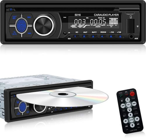 NHOPEEW 1Din Autoradio con Lettore CD - Lettore DVD auto con chiamate in vivavoce Bluetooth - Ricevitori audio con radio AM/FM - DVD/USB/Slot per scheda SD/Porta AUX + Telecomando