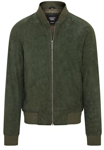 Infinity Leather Chaqueta bomber universitaria MA-1 de ante de cabra suave verde para hombre