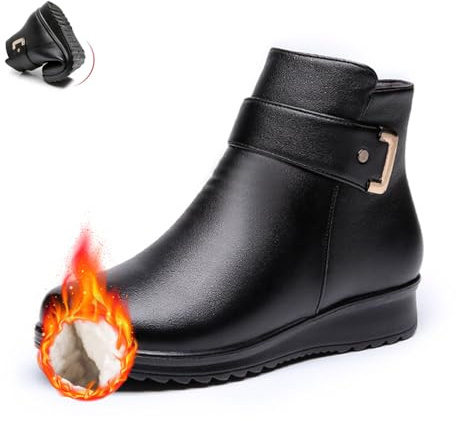 POIOZXD Bottes orthopédiques en laine en cuir véritable pour femmes, bottes orthopédiques d'hiver chaudes antidérapantes en peluche rembourrée fermeture éclair latérale cheville bottes d'âge moyen