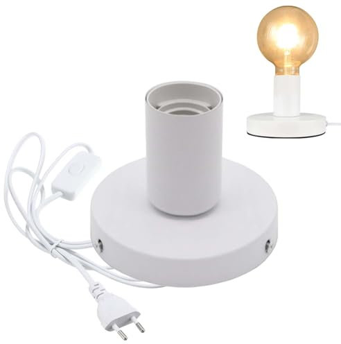 Leikurvo lampada da scrivania portalampada E27 con interruttore cavo, vintage, industriale, attacco E27, per decorazione domestica e bar, bianco (senza lampada)