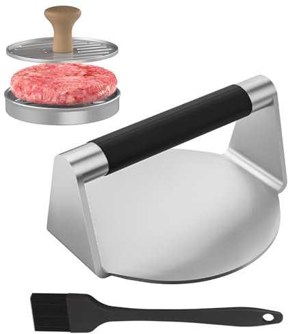 Presse à Burger avec Hamburgermaker et Silicone Pinceau, Acier Inoxydable Smash Burger, Presse à hamburger pour patties, Presse Steak Haché+Hamburger Meat Mould+Pinceau Cuisine pour grill, barbecue