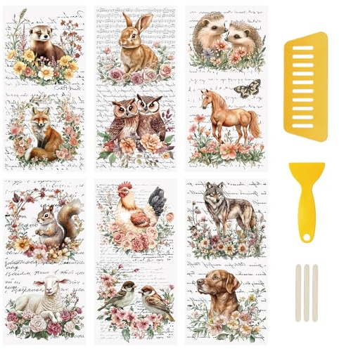 WANDIC 6 Sheets Rub on Transfers, Retro Transfer Stickers Customize Horses Rabbits DIY Rub on stickers Waterproof Stickers Decals for Crafting, 15 * 30cm