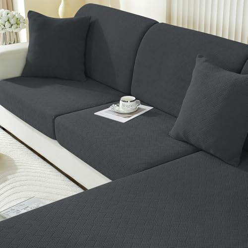 Ystyle Housse Assise Canapé Extensible, Antidérapante Housse Coussin Canape, Universelle Housse pour Les Coussin De Canape, Housse Dossier Canapé Chiens (1 Place*2+Chaise Longue, Gris Foncé)