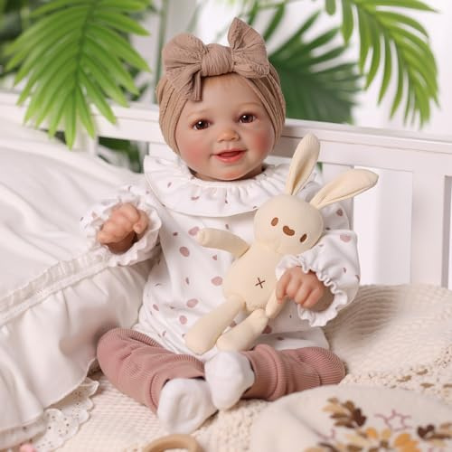 BABESIDE Muñeca Bebé Renacida de 17 Pulgadas Realista con Cuerpo de Tela Suave Niña Real con Ojos Abiertos,Blanco