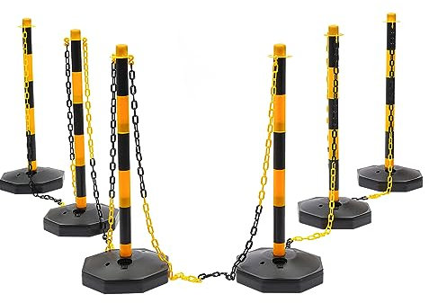 Parking Barriers, Crowd Control Barriers, Portable Warning Post (6 Bases+6 Black and Yellow Pillars+5 * 2m Chains+10 * S Buckles), Safety Barriers for Warning Crowd Control Car Parks.