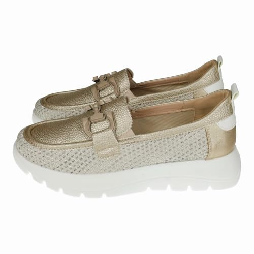 mysoft 25M269 Mocasines Color Patino con Plataforma y Adorno metálico Mujer Zapatos MOCASÍN Platino 38