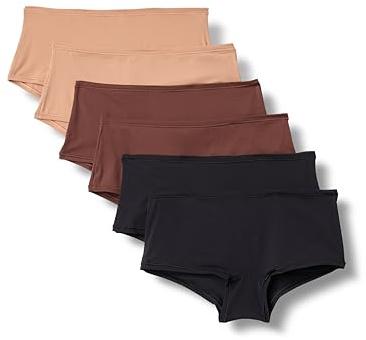 Amazon Essentials Shorty en Microfibre Femme, Lot de 6, Bronze Lavé/Noir/Noisette, 38