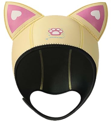 Women's Cute Cat Ears Diving hat Thermal Neoprene Diving Hood Adjustable Fit Hood High Stretch Scuba Dive Hood Thermal Adjustable (Yellow)