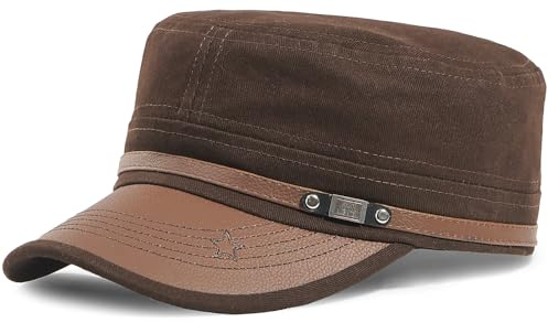 LXOrdora Men Flat Top Hat Cadet Army Cap Twill Cotton Baseball Military Cap