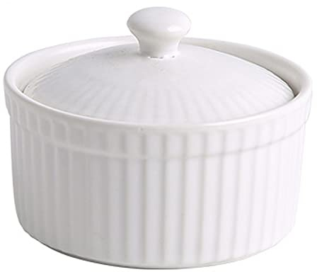 djgkENVQ Fuente para hornear, Mini cazuela de porcelana con tapa for aperitivos y natillas(White)