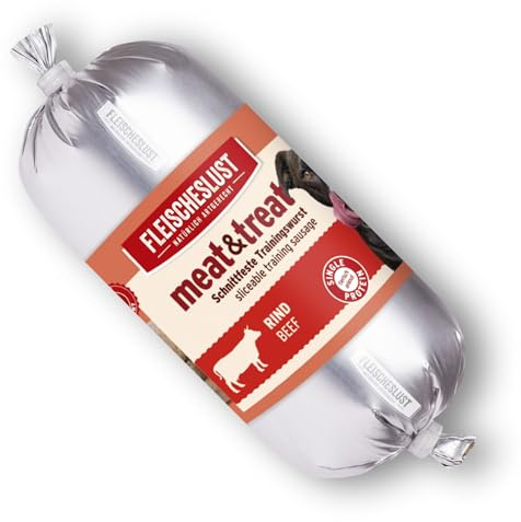 Fleischeslust Hundewurst, Meat&Treat Rind (15x200g), schnittfeste Trainingswurst, Hundefutter für ausgewachsene Hunde