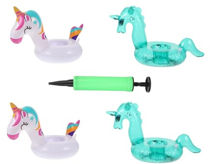 iplusmile 4 Pièces Porte-gobelets Gonflables Flottants PVC Animaux Colorés avec Pompe Support Boissons Piscine pour Fête Tropicale Et Réunions Plage