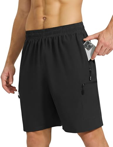 ZENGVEE Men's Running Gym Sports Training Shorts with Zip Pockets Bl-S
