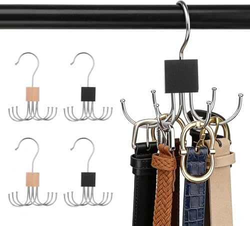4 Pz Porta Cinture da Armadio Ganci per Cravatte, Grucce per Cintura girevoli a 360°, Portacravatte da Armadio per Borse Sciarpe Cravatte Calzini (2 colori).