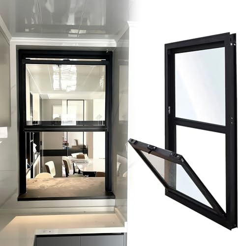 Finestra Finestre Scorrevoli Verticali a Ghigliottina Singola, Finestra in Alluminio per Uso Domestico con Vetro Temperato e Zanzariera per Seminterrato(12x23in/30x58cm)