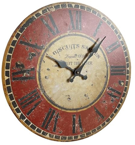 L'Héritier Du Temps Horloge Murale Pendule Ronde de Cuisine ou Salon en Bois et Papier Biscuits Sablés 4x34x34cm