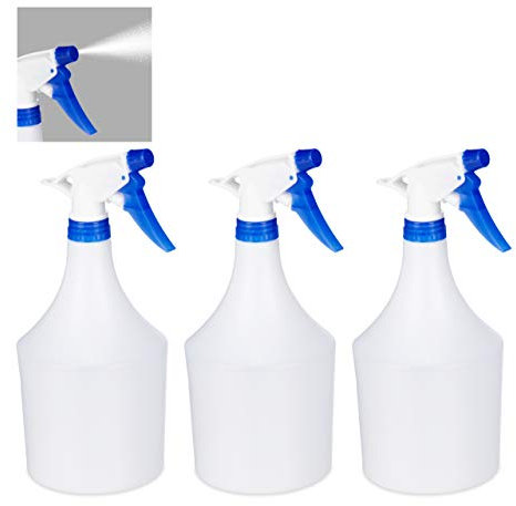 Relaxdays 3 x Sprühflasche Pflanzen, einstellbare Düse, 1 Liter Handsprüher, mit Skala, Kunststoff, Blumensprüher, weiß-blau