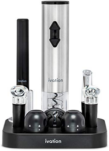 Ivation 9-Piece Wine Set | Electric Opener, Air Pump, Pourer with Aerator, Wine and Champagne Stoppers, Foil Cutter, and Stand.