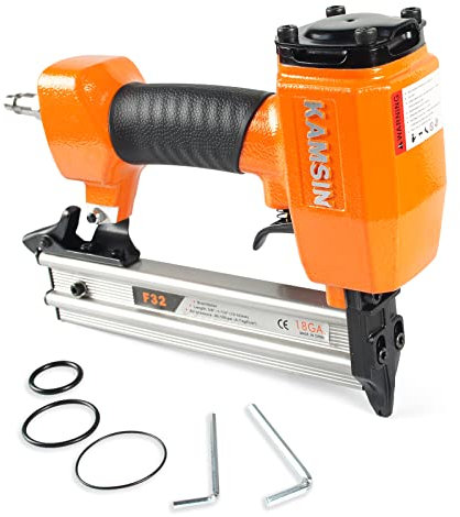 KAMSIN F32 18 Gauge Pneumatic Brad Nailer 10-32mm Brad Nails, Air Power Brad Nail Gun, Finish Nailer for Woodworking Projects, Carpentry, Upholstering
