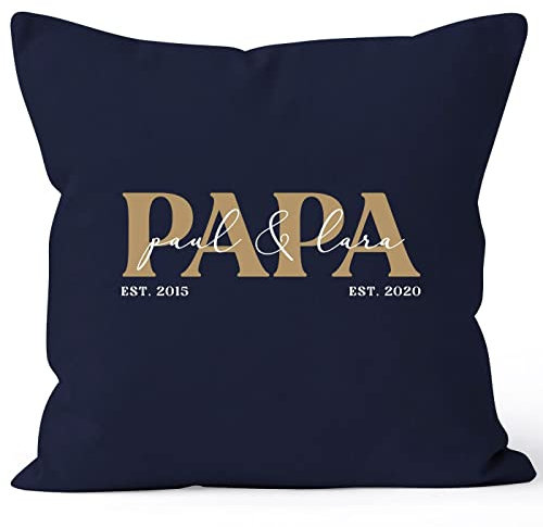SpecialMe® Kissen-Bezug personalisiert mit Namen der Kinder Geburtsjahr Geschenk für Papa Vatertagsgeschenk Navy Standard
