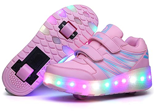 Pojkar LED-skor med hjul, upplysta träningsskor med hjul, flickor LED-hjul skor skridskor, barn rullskridskor träningsskor USB-laddning lätta utomhus sport crosstränare gymnastik löpning sneakers,