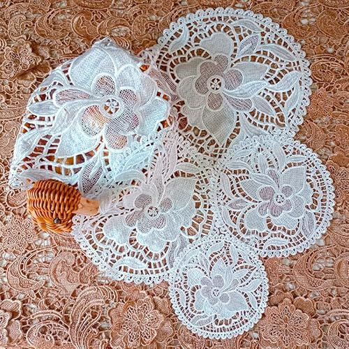 4 stycken spetsar runda broderade bordslöpare, handgjorda hoprullade vita spetsiga bordslöpare underlägg virka bordslöpare spetsiga bordstabletter för kök, matsal, drömfångare dekoration 15 cm