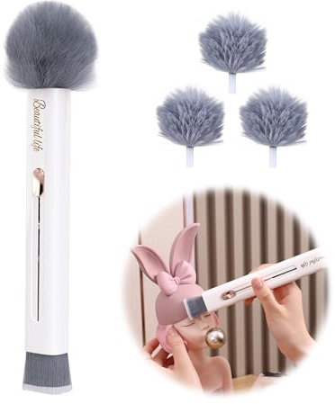 Staubbürste Kleine Staubwedel Staubpinsel Staubbesen - 2 in 1 Mikrofaser Haushalts Staubwischer mit 3 Ersatzköpfen für Jalousien, Möbel, Tastaturen, Autopolster, Max.Lang 21-25cm, Weiß