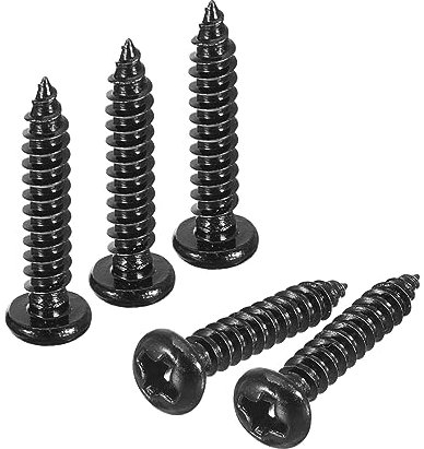 QUARKZMAN 100Pcs 3x16mm Tornillo Autorroscante de Cabeza Alomada Redonda Phillips, Tornillos Autoperforantes de Acero Inoxidable 304, Tornillo para Madera con Rosca Completa, Negro