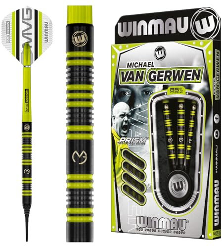WINMAU Darts - MvG 85% Pro-Series 18g Fass / 20g Volles Gewicht Weiche Spitze Professionelles Dart-Set mit Dart-Flüge und Dart-Schäften