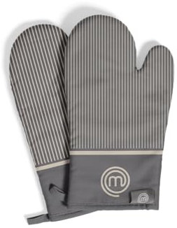 MasterChef Guanti da Forno, Presine Cucina alta Temperatura en Cotone, con Logo Oficial, Pratico Occhiello, 100% Cotone, Lavabile in Lavatrice, Taglia Unica, Grau