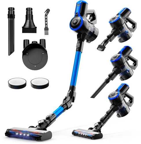 VEGREM Aspirateur Balai sans Fil 25Kpa, Aspirateur sans Fil 160W avec 2 Modes, Aspirateur Balai avec Tige Pliable à 180°, Lumières LED, Support Facile, jusqu'à 40 Minutes d'autonomie