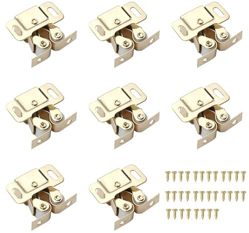 Leliafleury 8Pcs Double Roller Catches Cabinet Door Latch Door Catches with Screws for Cabinet Wardrobe Furniture (Gold)