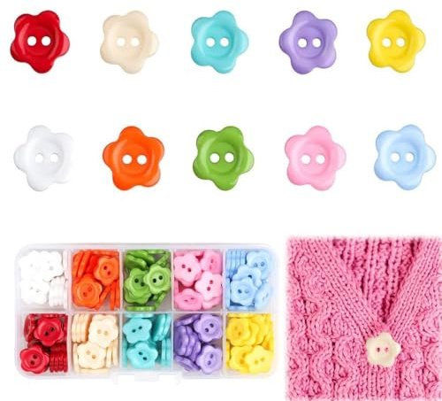 Color Resin Flower Buttons for Crafting, 100Pcs 12.5mm Baby with Plastic Storage Box, 2 Holes Buttons for Baby Kids Cardigans Knitting for Handmade Sewing Knitting Dolls