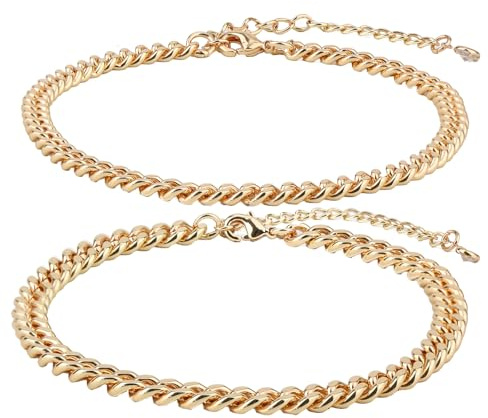 Mikovivi 2uds Tobilleras de Oro para Mujer, Exquisitas Pulseras de Tobillo Eslabones Cubanos Gruesos Apilables Accesorios Minimalistas los Pies Regalos Joyería Moda para Mujer