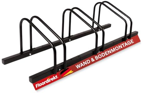 Floordirekt Fahrradständer für 3 Fahrräder mit Reifenbreiten bis 55 mm Eisen Fahrradhalter Aufstellständer für Boden- oder Wandmontage | Radständer 102 x 33 x 26,5 cm (Schwarz)