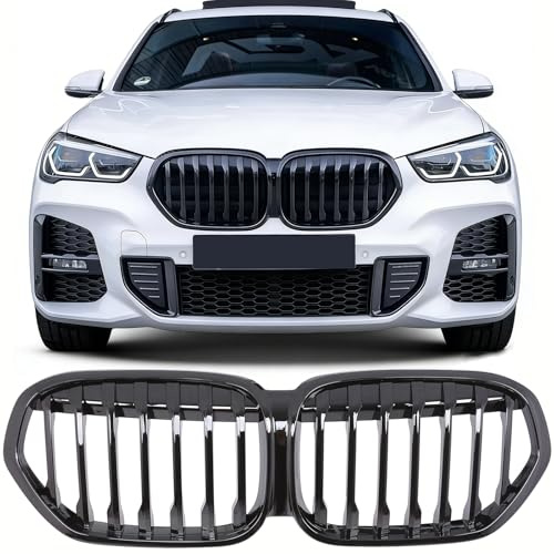 Sport Kühlergrill Nieren kompatibel mit BMW X1 F48 LCI ab 2019 Glanz Schwarz Einzelsteg Grill