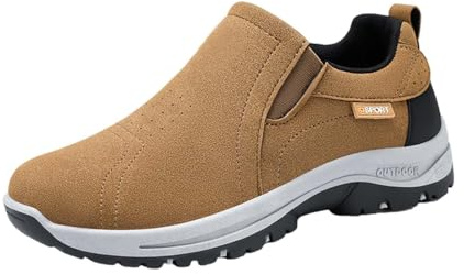 Scarpe da trekking da uomo senza legatura, scarpe da trekking da uomo, larghe, antiscivolo, piatte senza sport, suola morbida, scarpe da jogging, comode da fitness, tinta unita, caffè, 41 EU