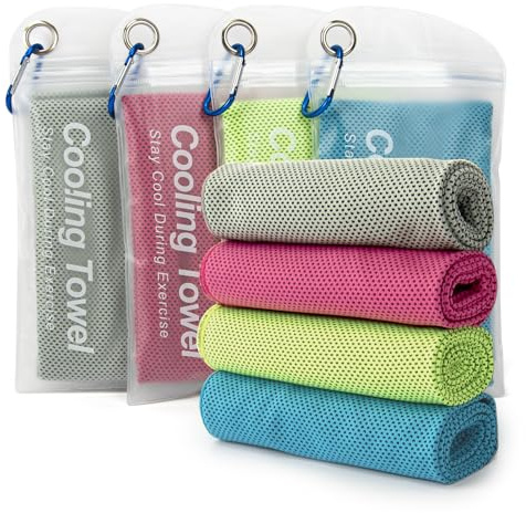 LONGKING Lot de 4 Serviettes rafraîchissantes, pour Salle de Sport, Yoga, randonnée, Marathon, Sport, 100 x 30 cm(Bleu, Gris, Vert, Rose)