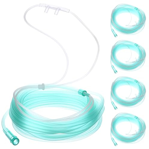 Anglechic 5 Pack 25Ft Adult Oxygen Nasal Cannula, Soft Cannula Nasal Tubing for Adult, Portable Oxygen Tube with Soft Curved Nose Piece, High Flow Lightweight Tubing