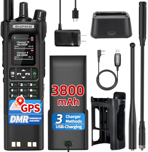 BAOFENG Radio DM32 DMR Radio10W Long Range Ham Radio Handheld 3800mAh Rechargeable Walkie Talkies NOAA Weather Radio DM-32UV Two Way Radio with USB-C Charging,Copy Frequency for Survival Gear Hunting