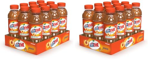 Estathé Pesca - The Freddo con Vero Infuso di Foglie di The e Succo di Pesca, Bevanda Analcolica Senza Glutine, 12 Bottiglie da 400 ml (Confezione da 2)