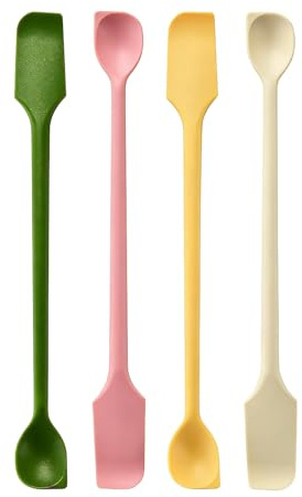 Set de 4 Mini Espátulas de Silicona, Rascadores Doble Cara Reutilizables, 26 cm, Ideales para Recipientes Pequeños y Zonas Difíciles, Para Botellas de Vidrio, Cocina y Cosméticos, 4 colores
